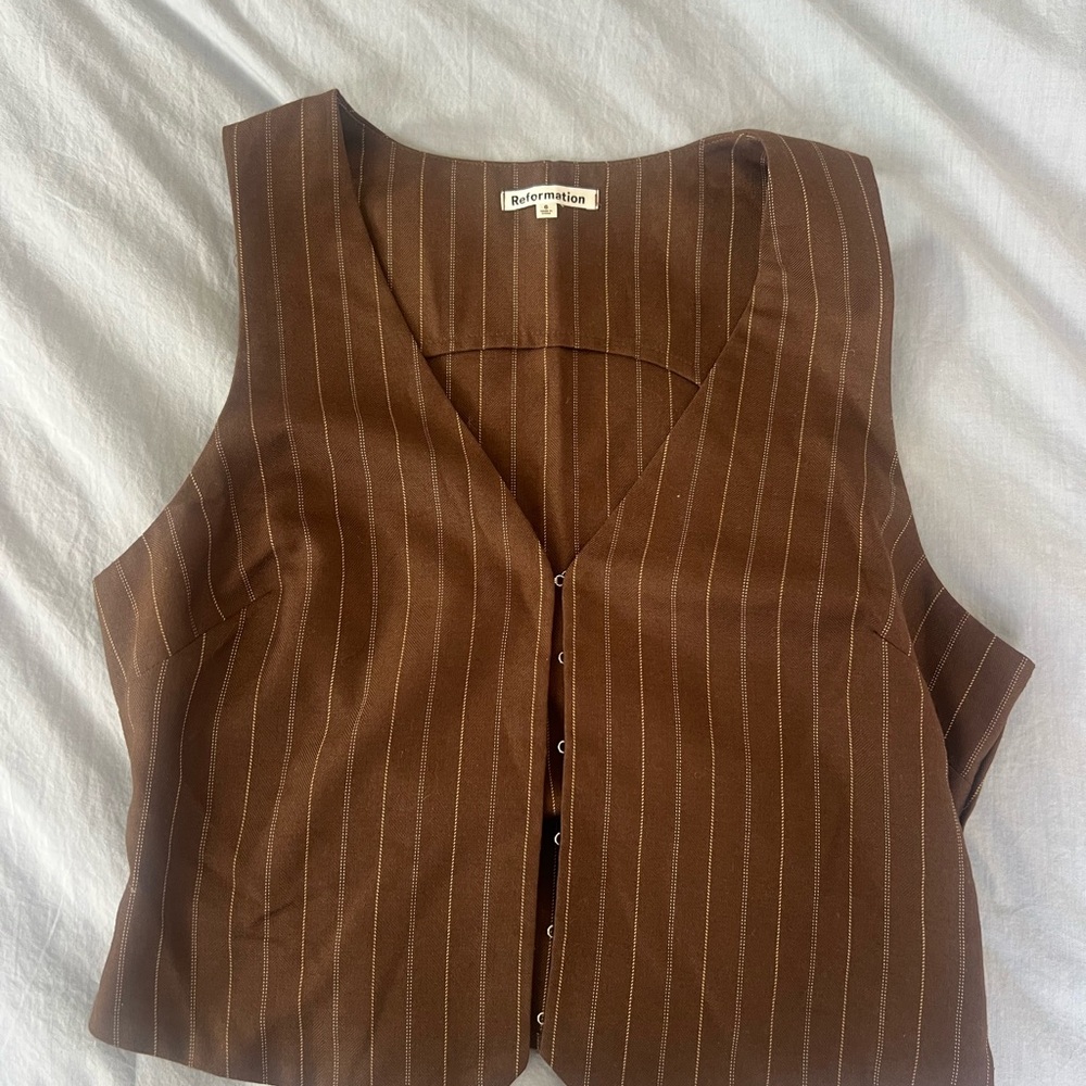 Reformation Chocolate Pinstripe Vest
